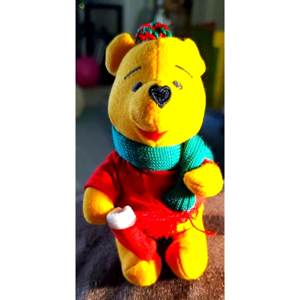 Vintage Disney Store Winnie the Pooh 4" Plush Holiday Christmas Tree Ornament